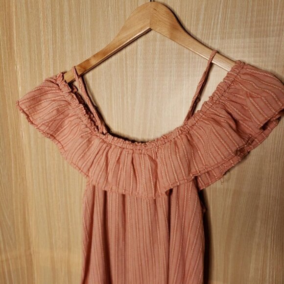 Umgee Womens Peach Striped Off The Shoulder Tunic Large - Picture 3 of 6
